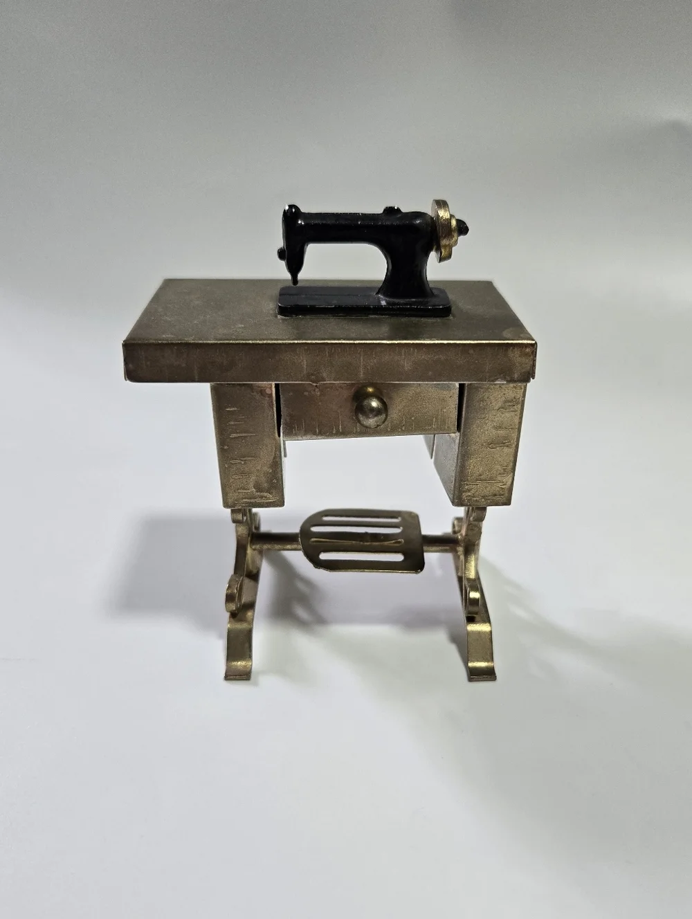 Vintage Miniature Sewing Machine Table Doll House Metal Brass Gold